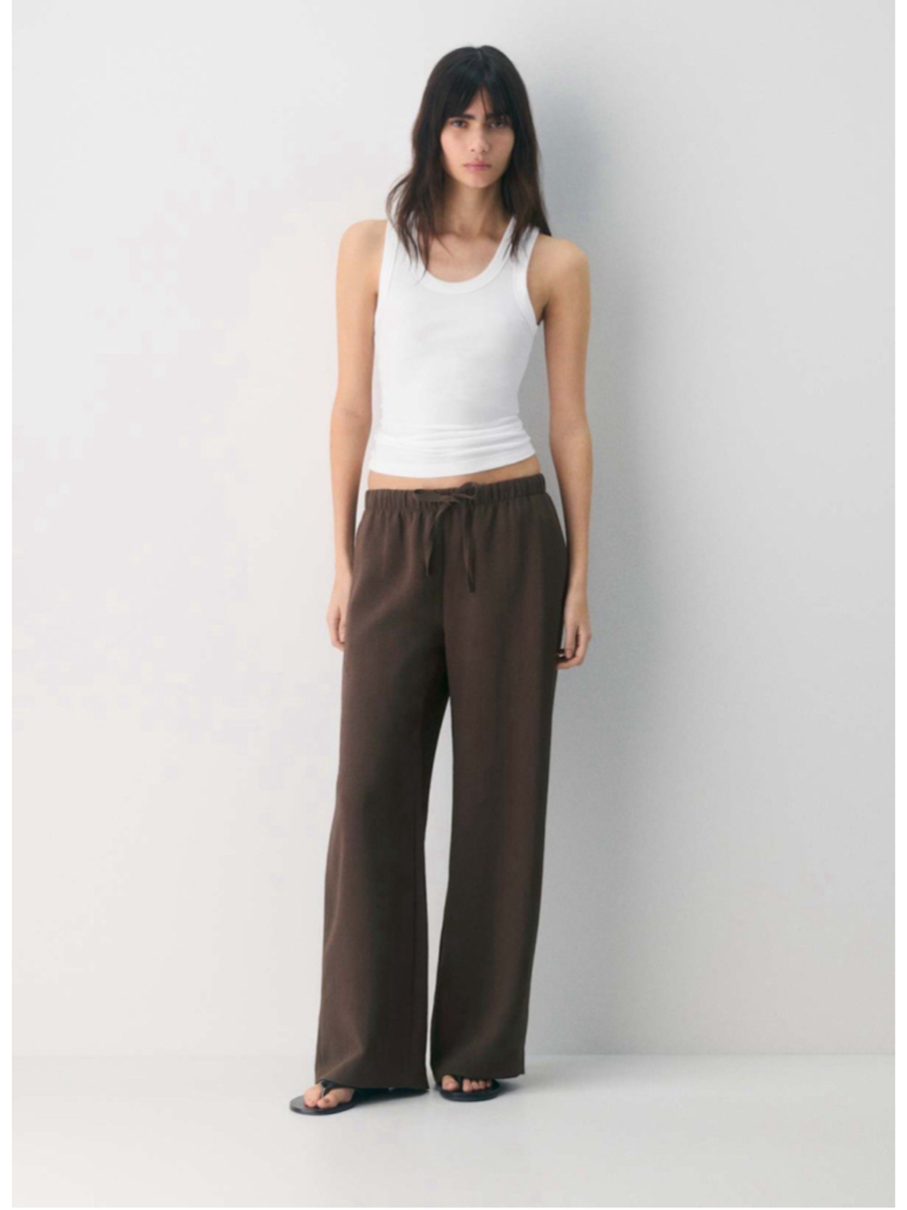 Aritzia The Lodge Pant Crepette Brown Elastic Waist Pants Wide Leg Casual XL